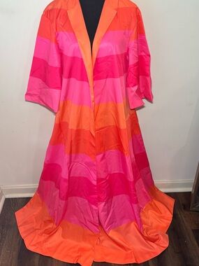 UOOZEE Vibrant Striped Satin Duster - Pink & Orange